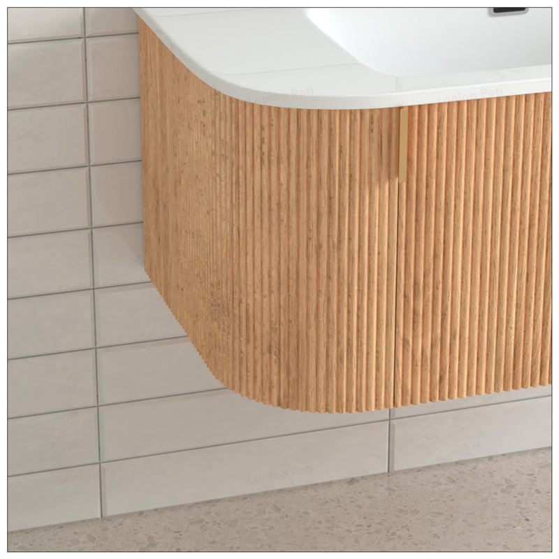 Meuble-lavabo mural en bois massif 36 po avec 2 tiroirs latéraux et lavabo en céramique