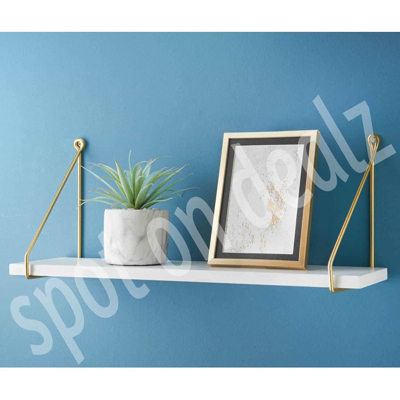 Addre Floating Shelf, White/Gold, 20cm H x 80cm W x 15cm D