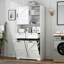 Armoire de rangement à porte de grange coulissante 78,7 po H, armoire de rangement autoportante pour salle de bain avec 2 paniers à linge et 2 tiroirs-560547592