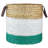 16" Beige White and Teal Braided Wicker Basket with Handles