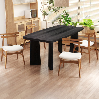 Modern Rectangular Dining Set With Upholstered Chairs With Backrest For Kitchen, Living Room, Dining Room