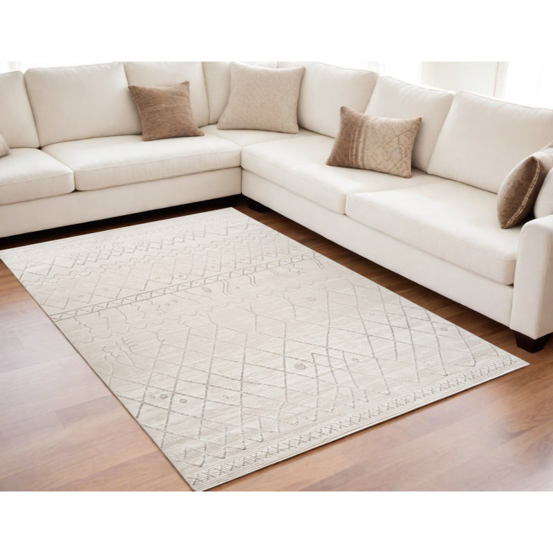 Tapis abstrait gris et beige 5 pi x 8 pi