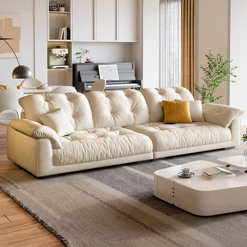 Beige Polyester Modular Sofa cushion couch, 34.65" H x 110.24" W x 39.37" D