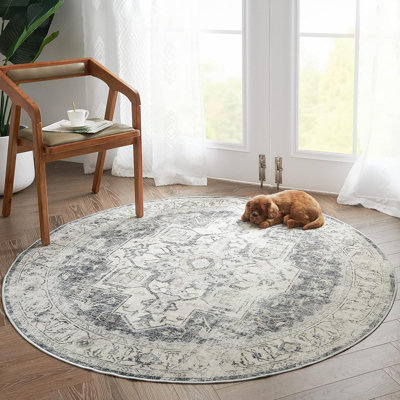 Tapis d'intérieur lavable Rach marocain en chenille Mashine avec envers antidérapant gris médaillon