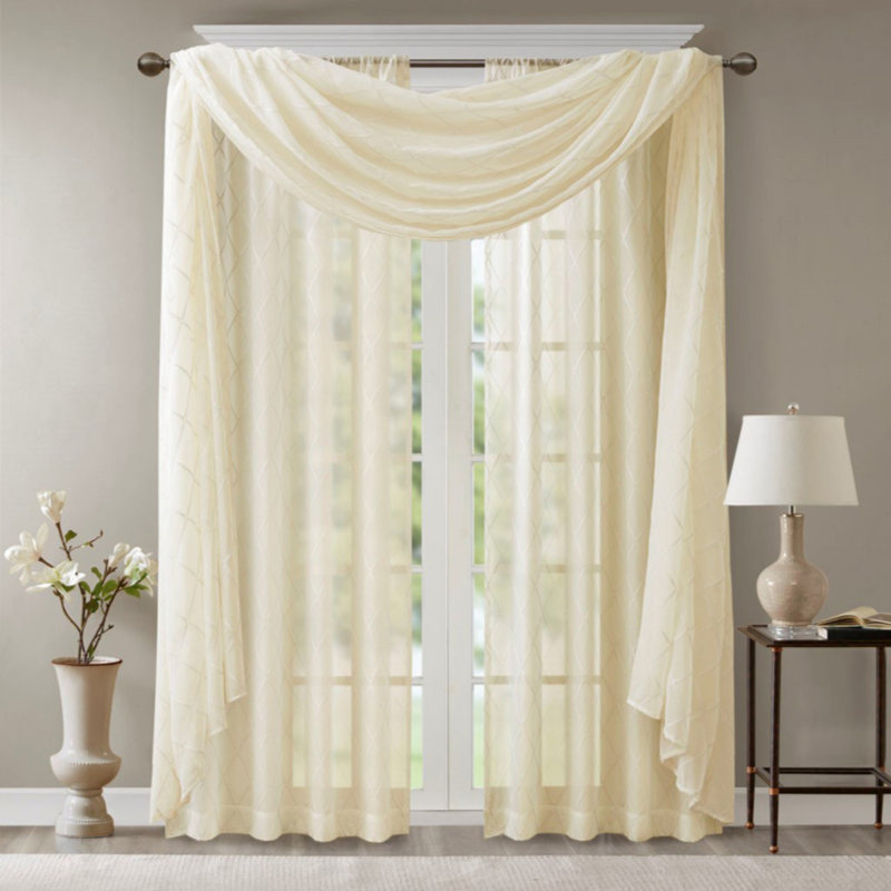Écharpe de fenêtre transparente brodée diamant, Ivoire, L 50 po x L 144 po