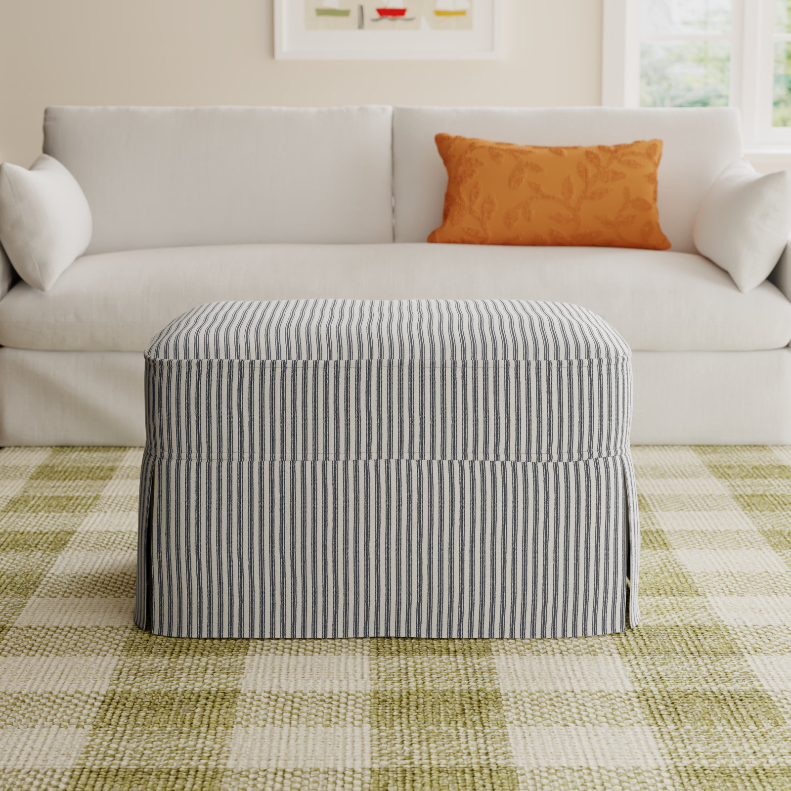 Amari 33" Cotton Ottoman, Cruise Adrift Woven Stripe