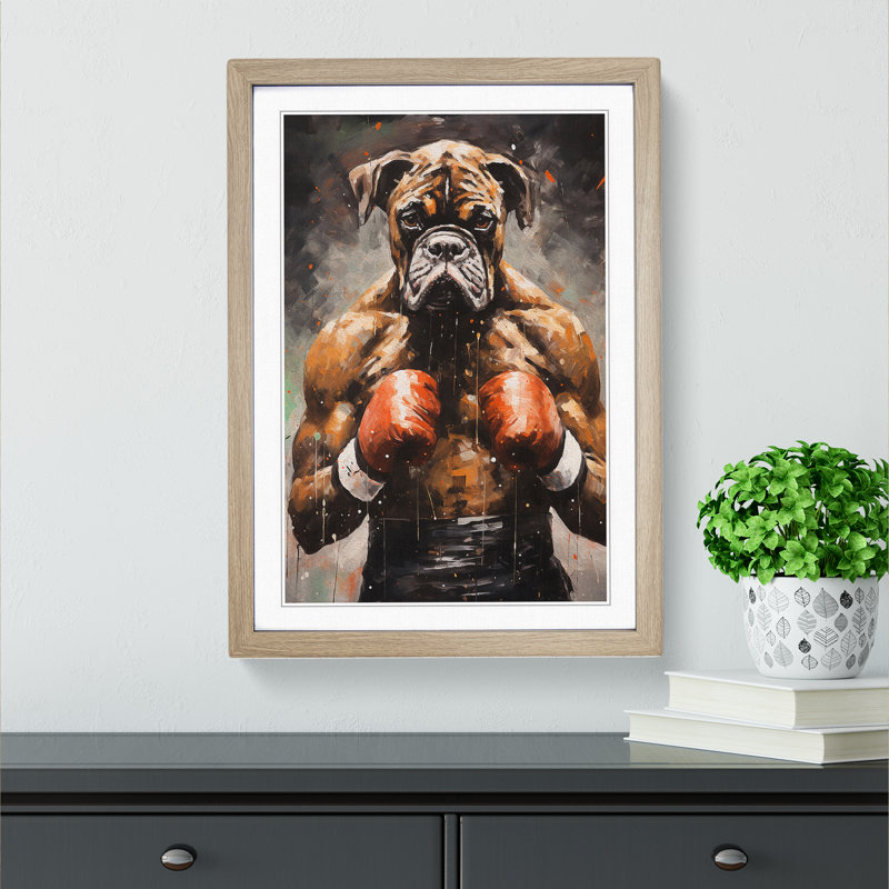 Boxer Dog Action Painting - Framed Print, 46cm H x 34cm W x 2cm D, Oak Framed