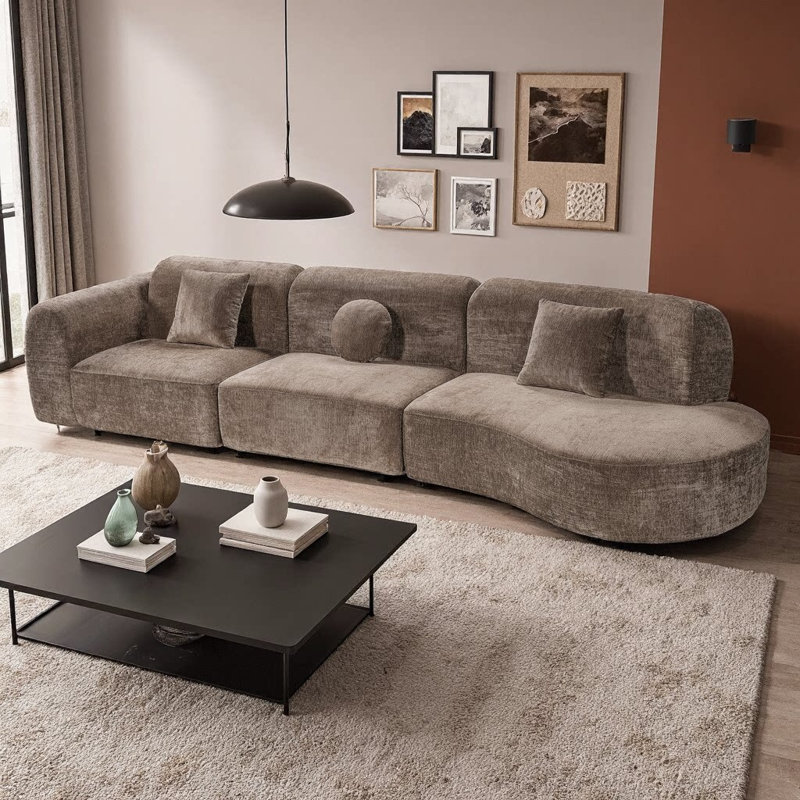 Canapé modulaire incurvé moderne de 140 po | Chaise longue 3 pièces faisant face à la droite avec éponge compressée haute densité | Canapé modulaire entièrement assemblé en forme de nuage pour le salon ou le salon