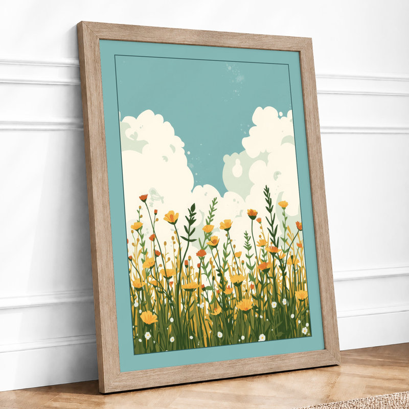 Summer Meadow Modern - Framed Print, A3 - 42.0 x 29.7 cm, Oak