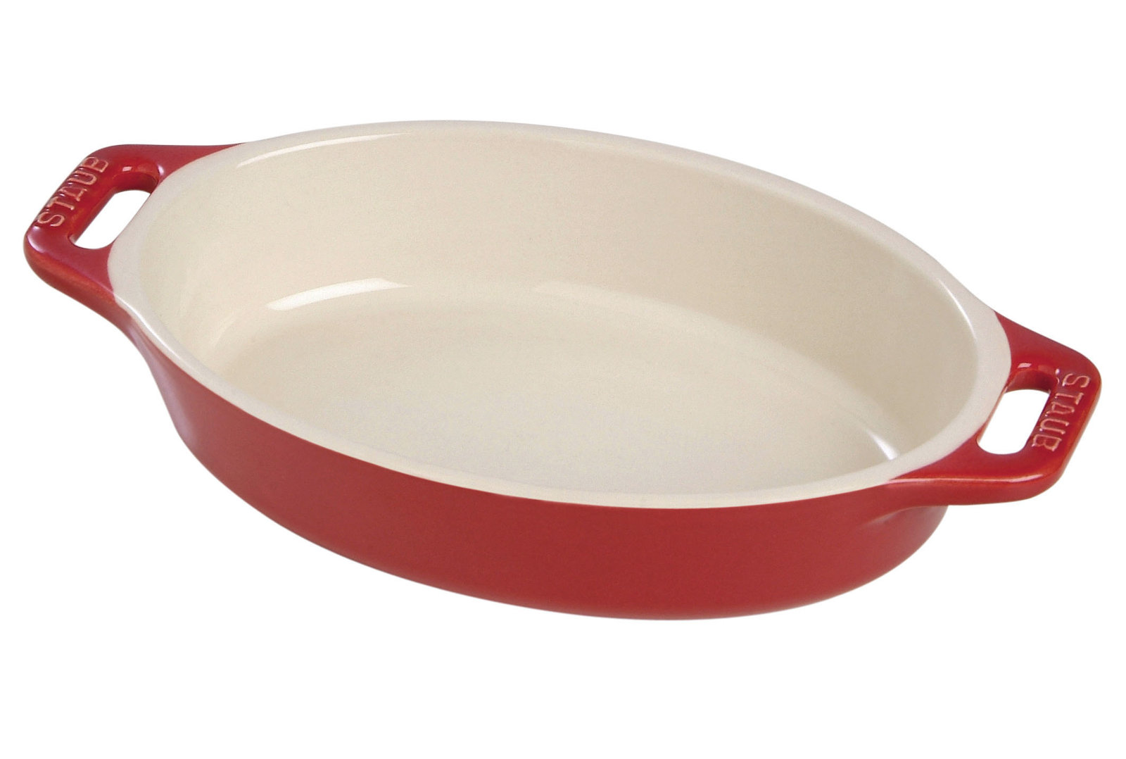 Staub Ceramic Oval Baking Dish, Cherry, 2.4"H x 14.5"L x 10.8"W