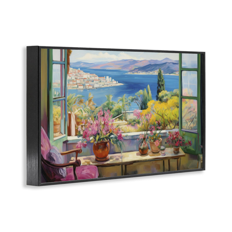  Seaside Window View Giclee Art by LSR Design Studio, Giclée encadrée noir minuit, H 12 po x l 18 po