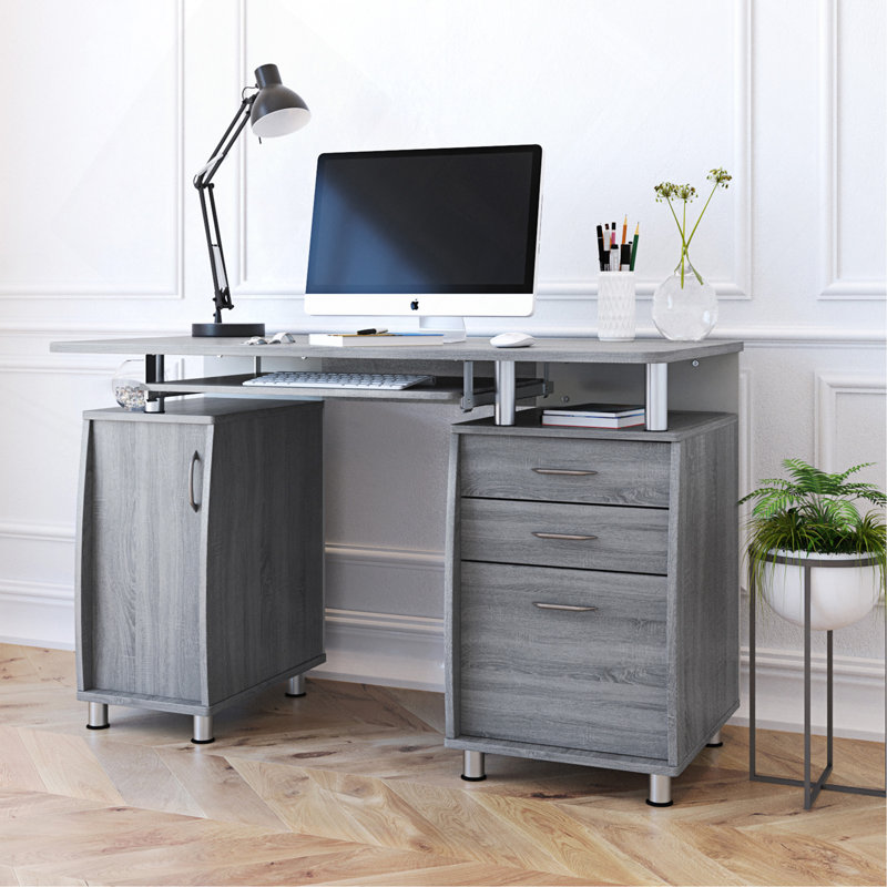 Bureau d'ordinateur complet avec rangement, gris, Gris