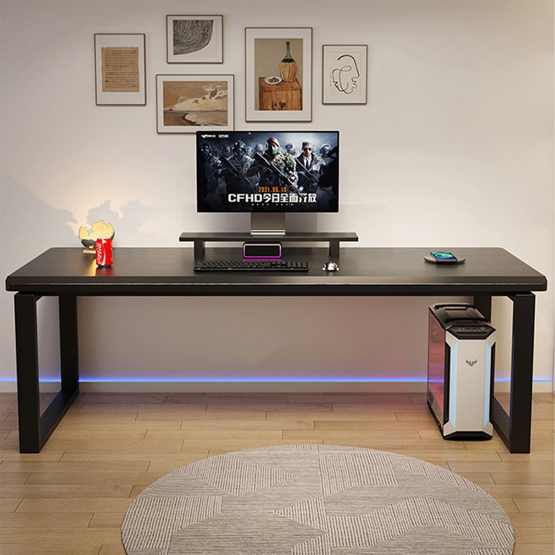 Black rectangular solid wood desk, 29.53"H*86.61"W*27.56"D