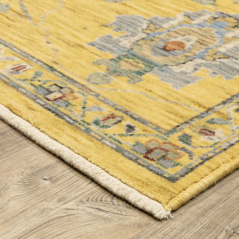 Elleanna Vintage Oriental Yellow/ Multi Area Rug, Rectangle 3'3" x 5'