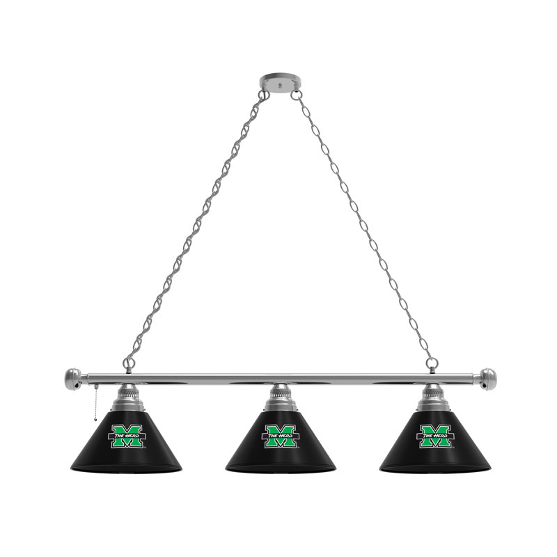 3 - Light Pool Table Lights Pendant, Chrome, Marshall Thundering Herd