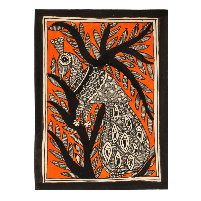 The Glorious Mayura (Paon), peinture de Madhubani | Couleurs naturelles sur papier fait à la main