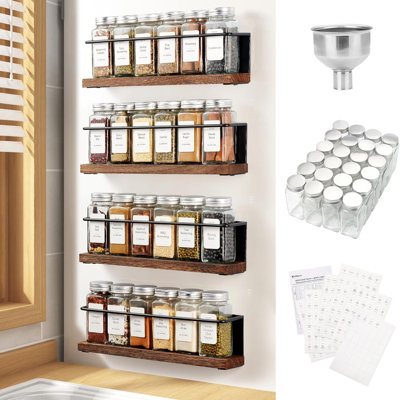 24-Jar Spice Organizer Full Set with 216 Labels & Steel Funnel, Refrigerator & Microwave Safe