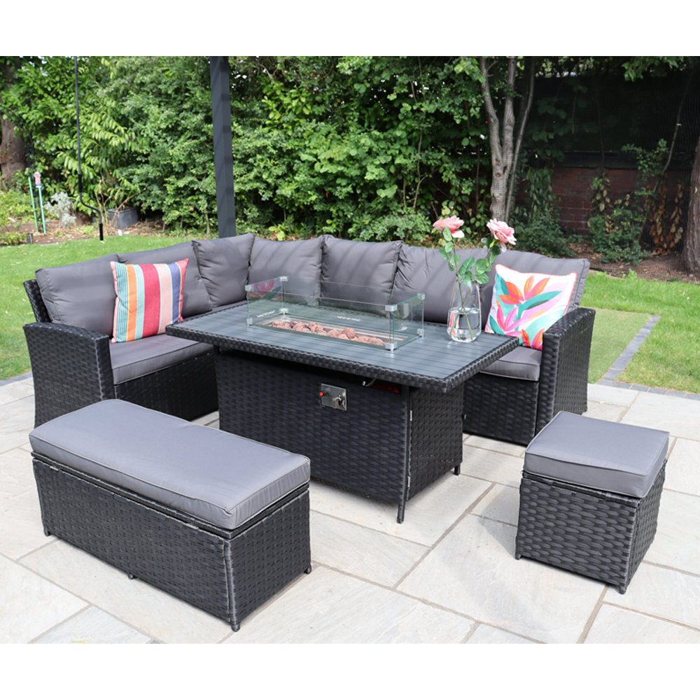 Werchter 9 Seater Corner Sofa Set with Fire-Pit Dining Table with Storage Box