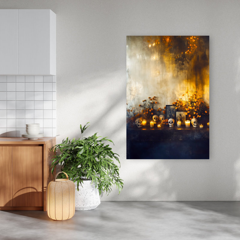 Day Of The Dead Ofrenda Vibrant Contemporary Marigold Autumn City Wall Art Print 1 Piece Wrapped Canvas Wall Art