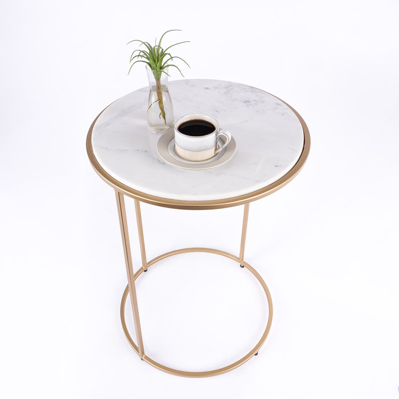 Nikelle Marble Top End Table, White, Gold