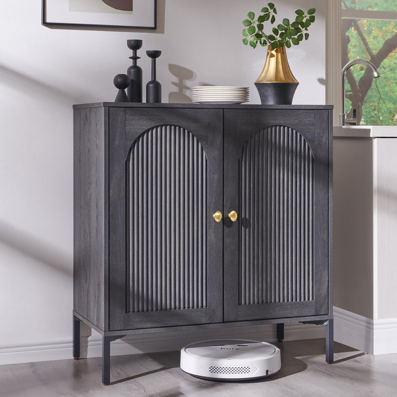 Modern Fluted Arched Buffet Cabinet with Storage, 34" Tall Wooden Modular Sideboard Cabinet w/Adjustable Shelves, Gray, 1