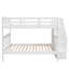 Lit superposé pour escalier avec rangement et garde-corps blanc pour chambre à coucher, pin, tablettes, lit sans ressorts, chambre à coucher, structure solide, escalier sécuritaire, conception séparable-2062557465