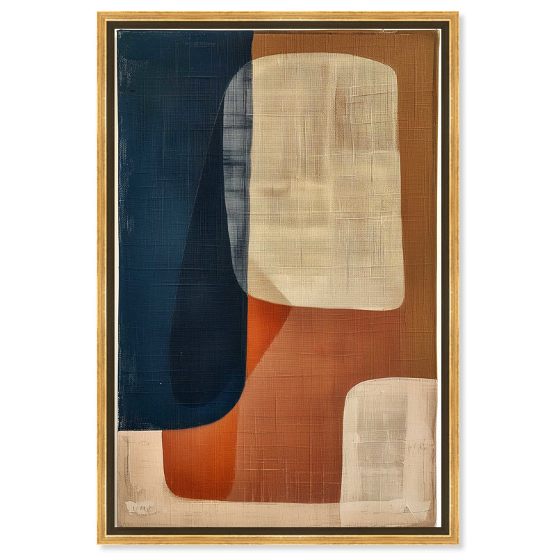 Blue and Cream Abstract Canvas Art with Gold Frame, 30" x 20"