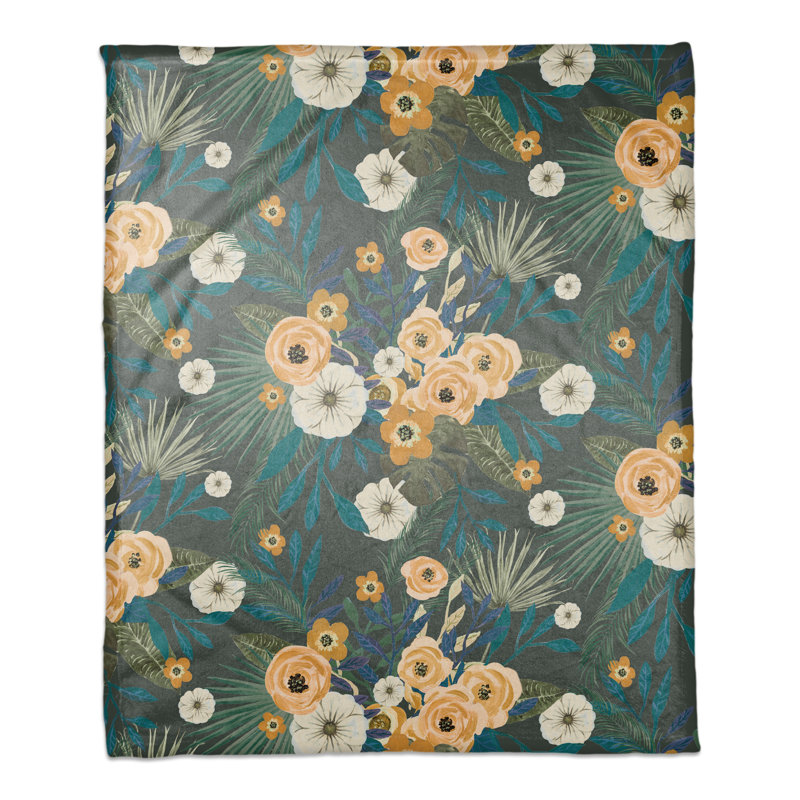 Jeté à motif floral tropical, Vert