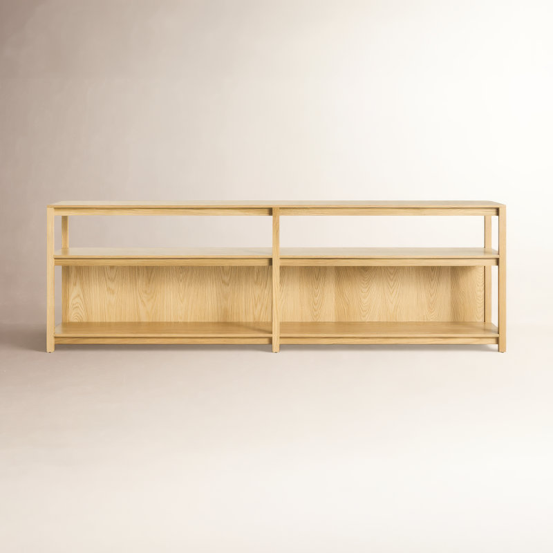 Open Plan Solid Wood Etagere Bookcase, (2 Shelves) 26" H x 80" W x 13" D, White Oak