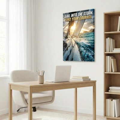 «Sail Into The Storm Find Your Courage», art mural nautique, voilier inspirant, impression de citation pour salon, chambre à coucher, ensemble de 1