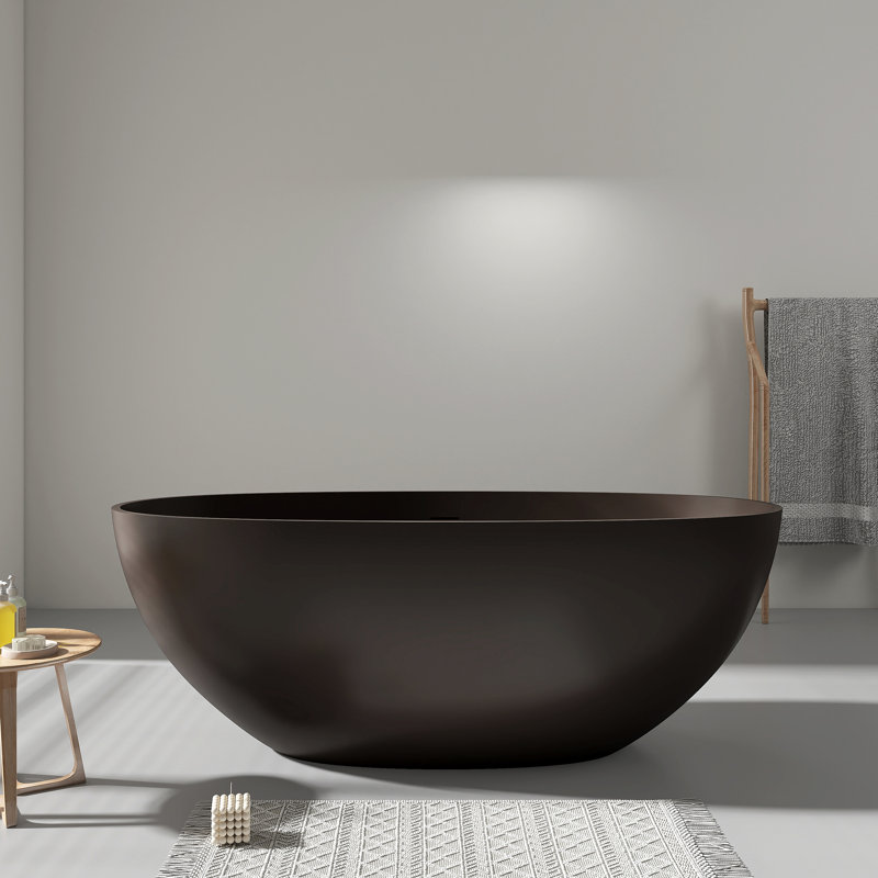61'' Freestanding Soaking Solid Surface Bathtub, Brown