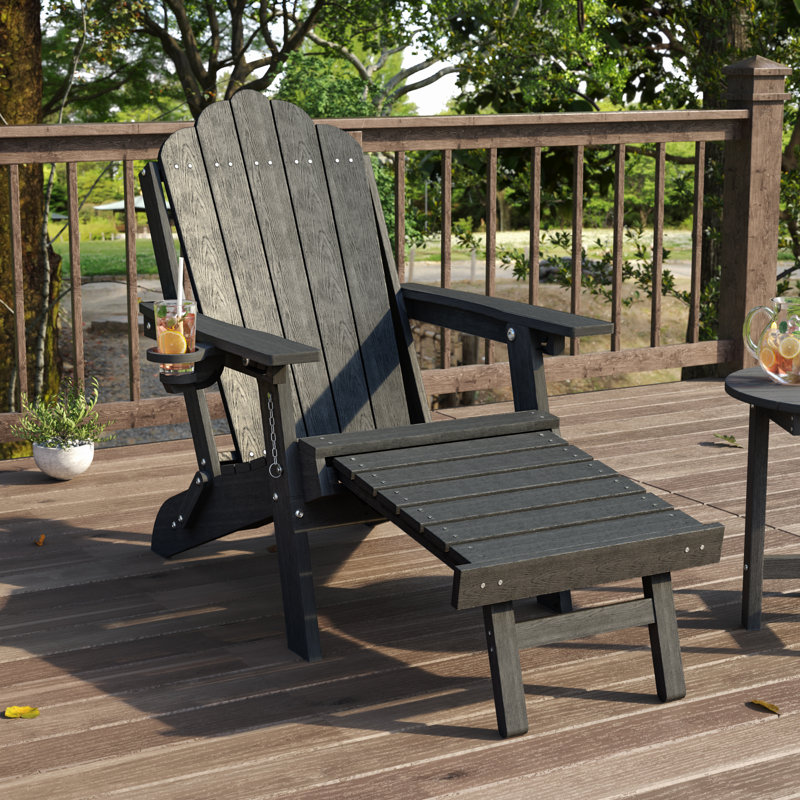 Chaise Adirondack pliante en PEHD avec repose-pieds rétractable, chaise de patio réglable toutes saisons à 3 positions pour terrasse