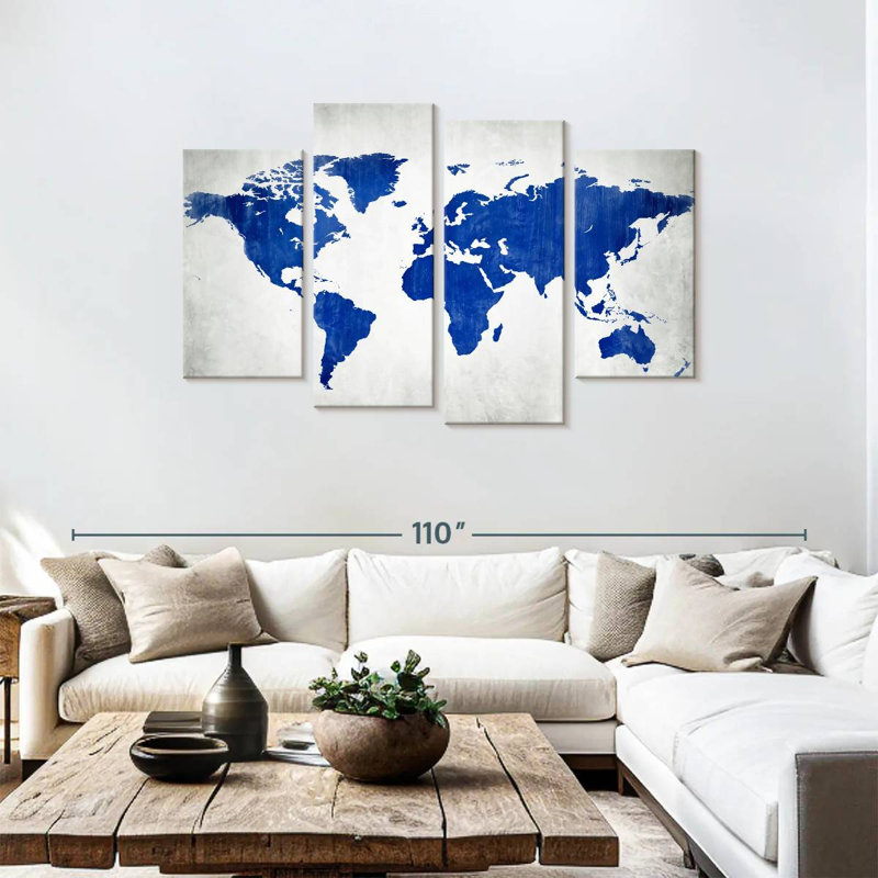 Carte du monde Aliaz en bleu, H 48 po x l 75 po