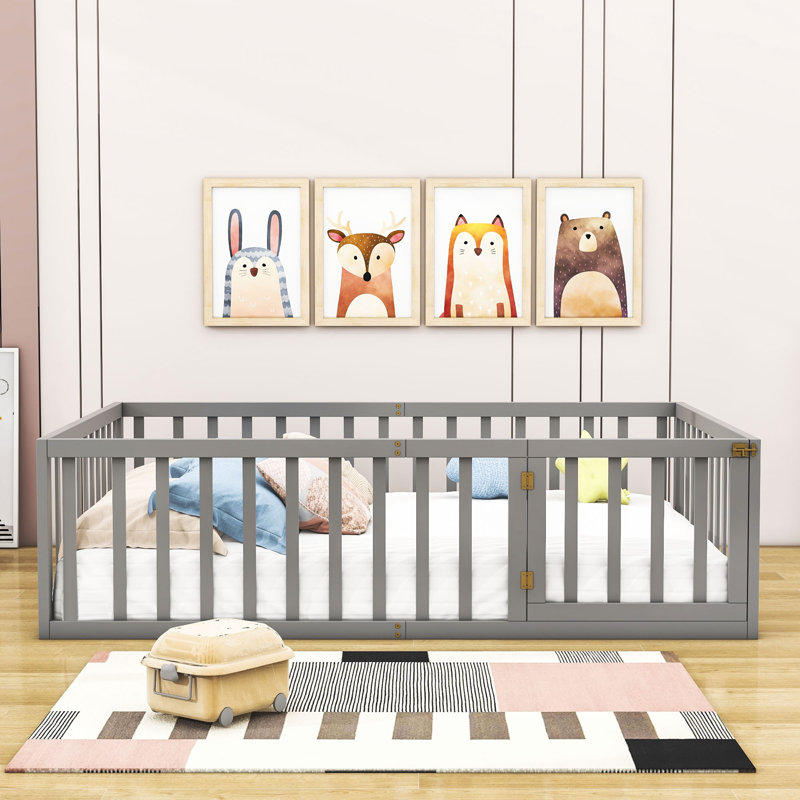 Guerriero Wooden Daybed Frame with Fence, Gray, Full / Double