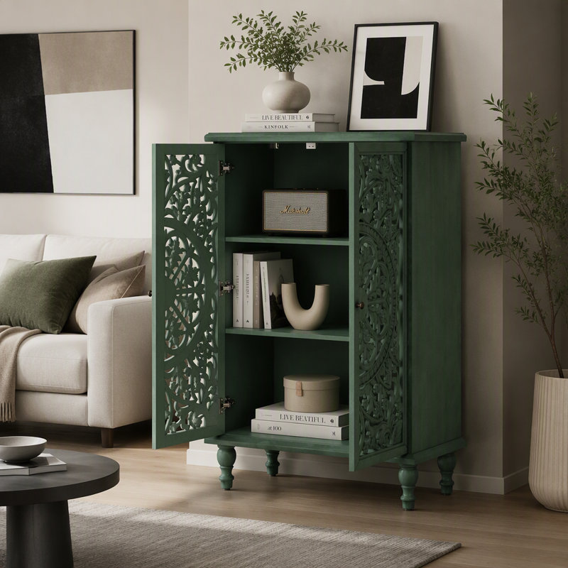 Meuble d'appoint haut avec portes et rangement, vitrine à double porte sculptée de style campagnard avec tablette réglable et pieds tournés