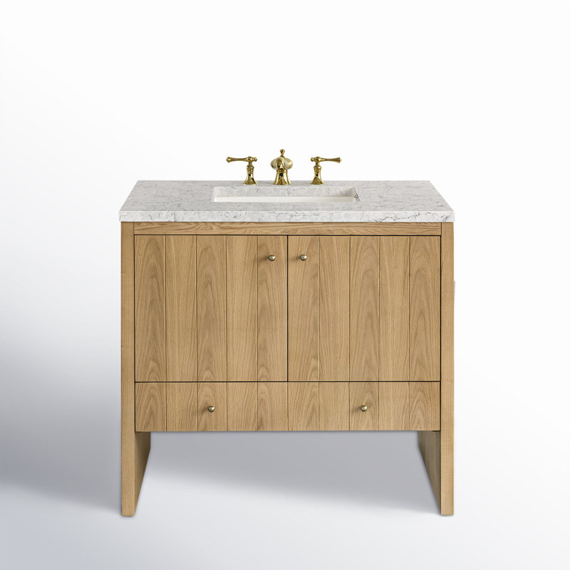 Hudson 36'' W Single Vanity, Eternal Jasmine Pearl, Light Natural Oak, 8" Widespread