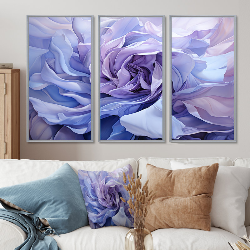 «Twist Lavender Rose - Abstract Spirals», ensemble d'art mural, Encadrement argenté, H 28 po x l 36 po x P 1 po