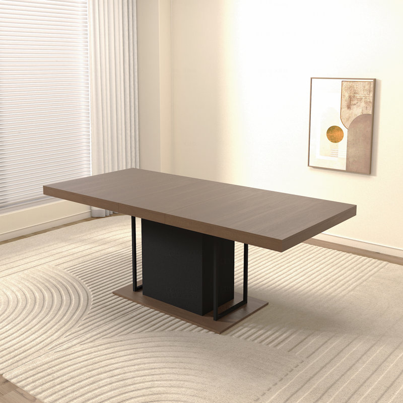 Rectangle Extendable Dining Table, Beige/Brown, Black