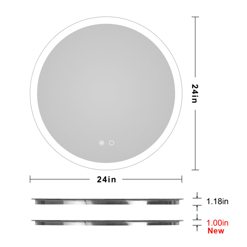 Round Dimmable Anti-Fog LED Vanity Mirror, 24" x 24"