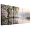 Ensemble d'art mural sur toile Willow Tree with Pink Blossoms at Misty Lake-510765613