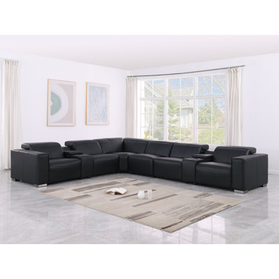 Covina Luxurious Genuine Leather 8-Piece Sectional With 4 Power Reclining Seats & Power Headrest