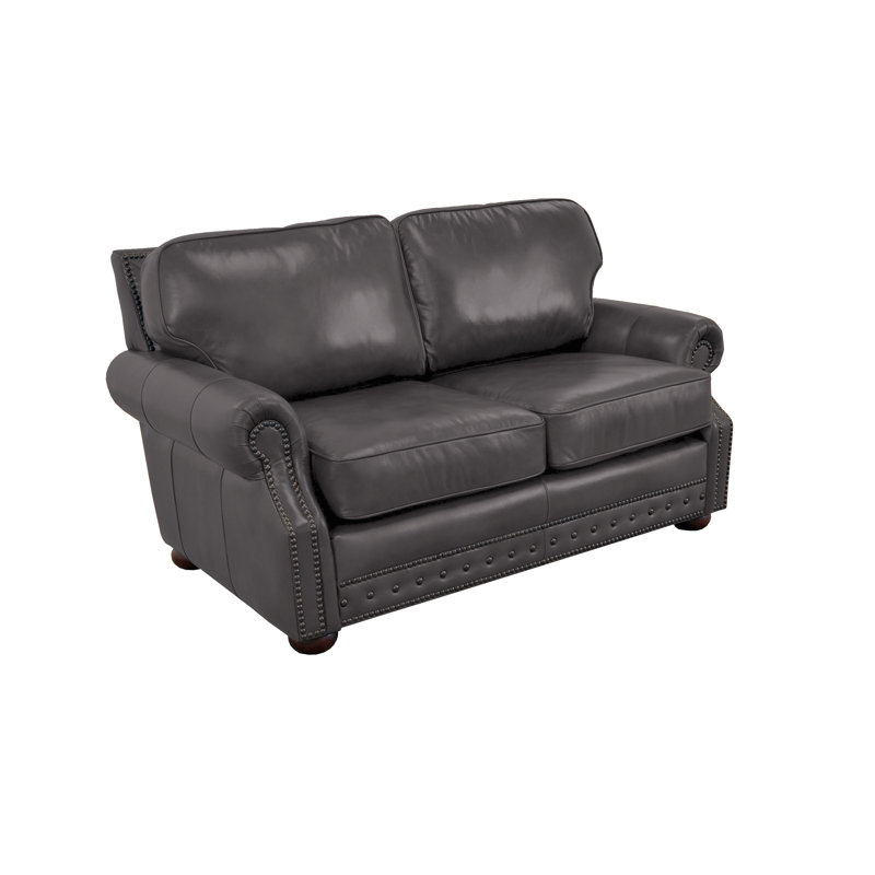 Speroni 72" Genuine Leather Rolled Arm Loveseat, Berkshire Charcoal Genuine Leather