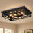 6-Light Matte Black Farmhouse Square Flush Mount Ceiling Light