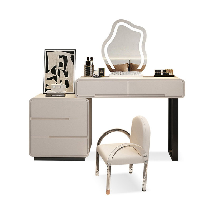 Coiffeuse de maquillage avec miroir lumineux, 5 tiroirs, prise de courant