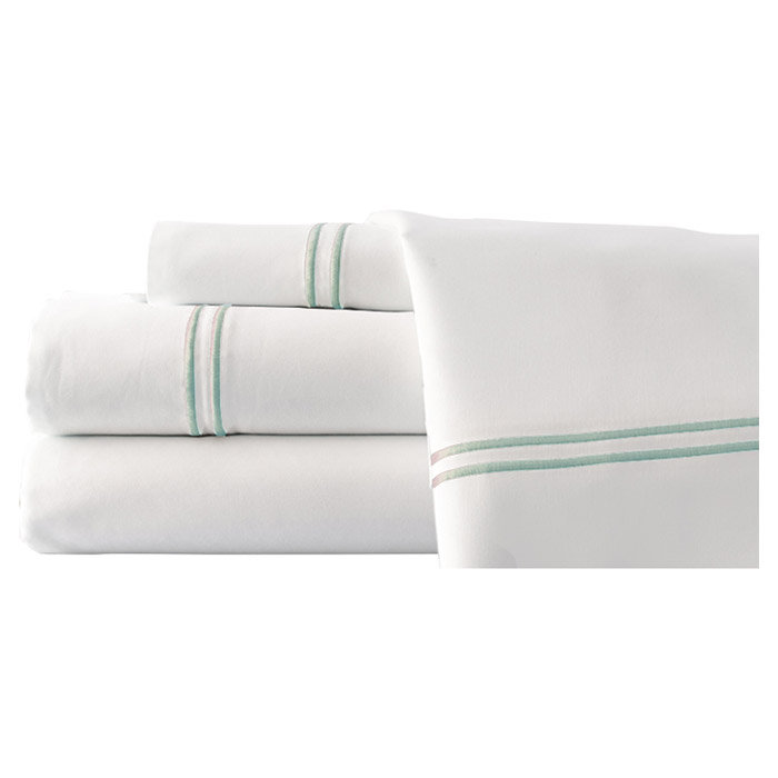 1000 Thread Count Sheet Set, Cal.King Sheet Set+Fitted Sheet+2Pillowcases, White / Celestial Blue