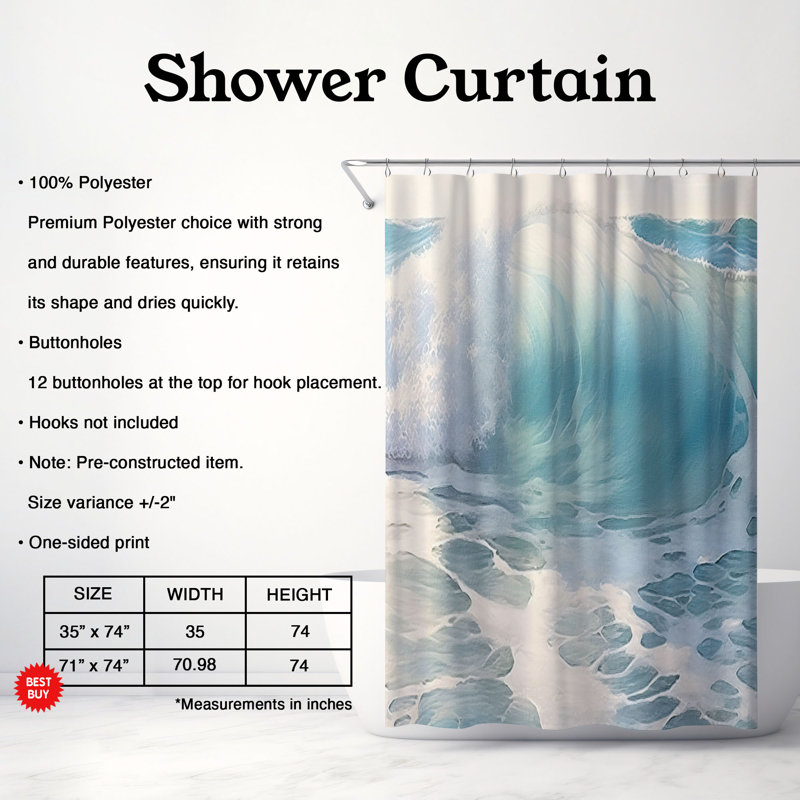 Rideau de douche abstrait, H 74 po x l 71 po
