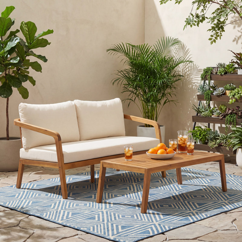 Modern Patio Dining Sets, Acacia Wood Loveseat Table For Outdoor Home