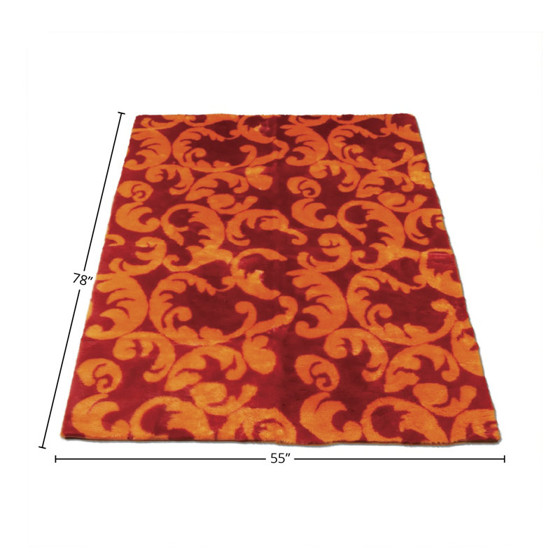 Tapis rouge / orange contemporain Contemporary, 4 pi 7 po x 6 pi 7 po