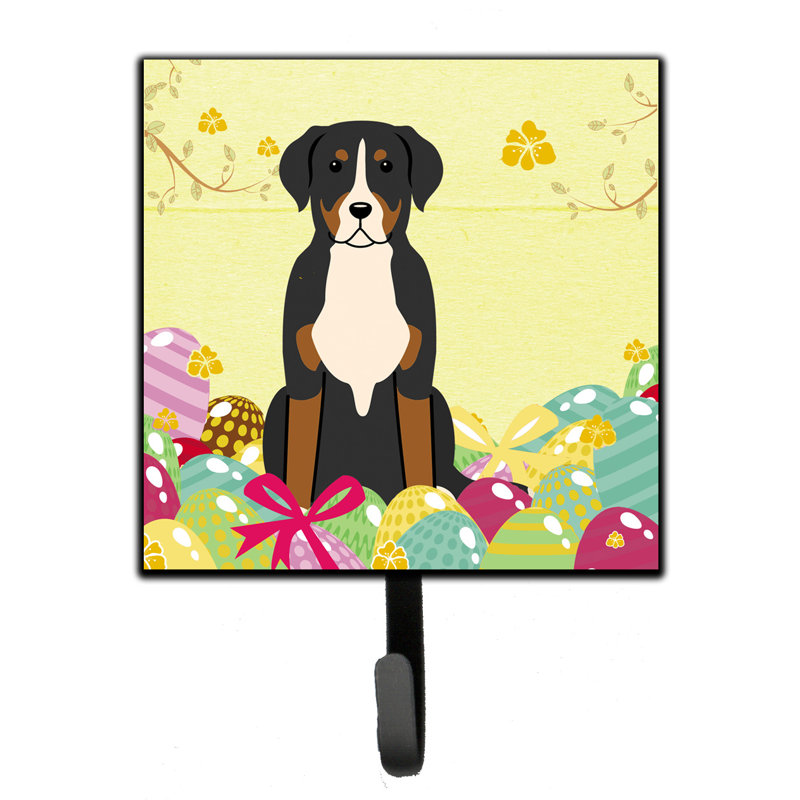 Mcelyea Metal Wall Organizer with Key Hooks, Yellow/Grey/Brown, Greater Swiss Mountain Dog