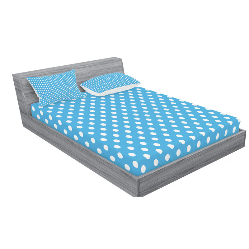 Microfiber Polka Dots Sheet Set, Queen Sheet Set with 2 Pillowcases, Baby Blue Polka Dots